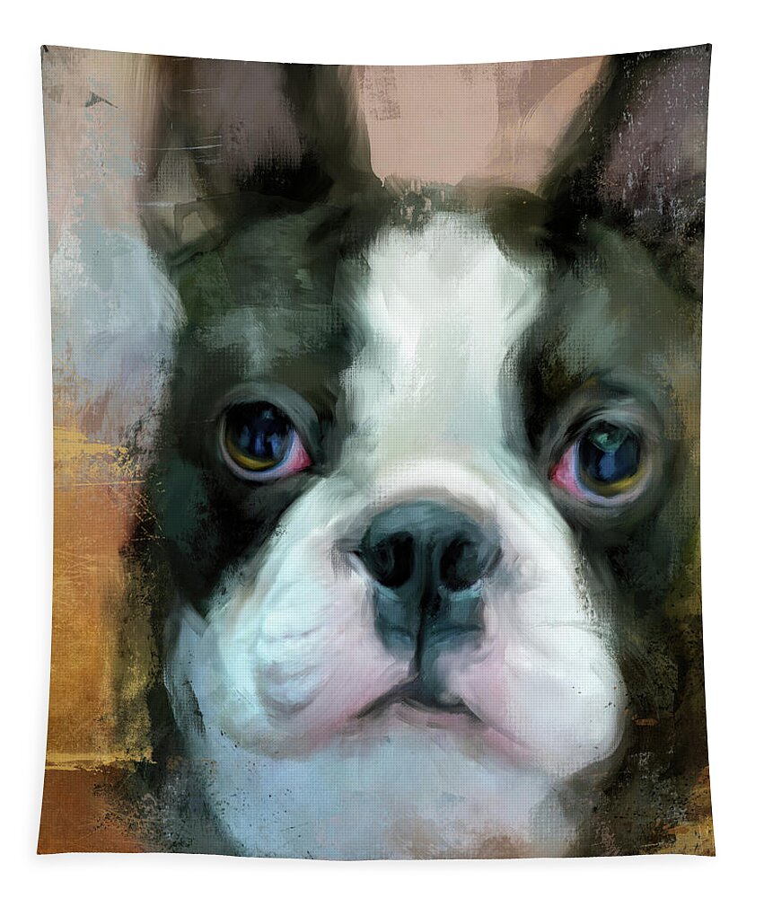 Colorful Tapestry featuring the painting I Adore You Boston Terrier Art by Jai Johnson