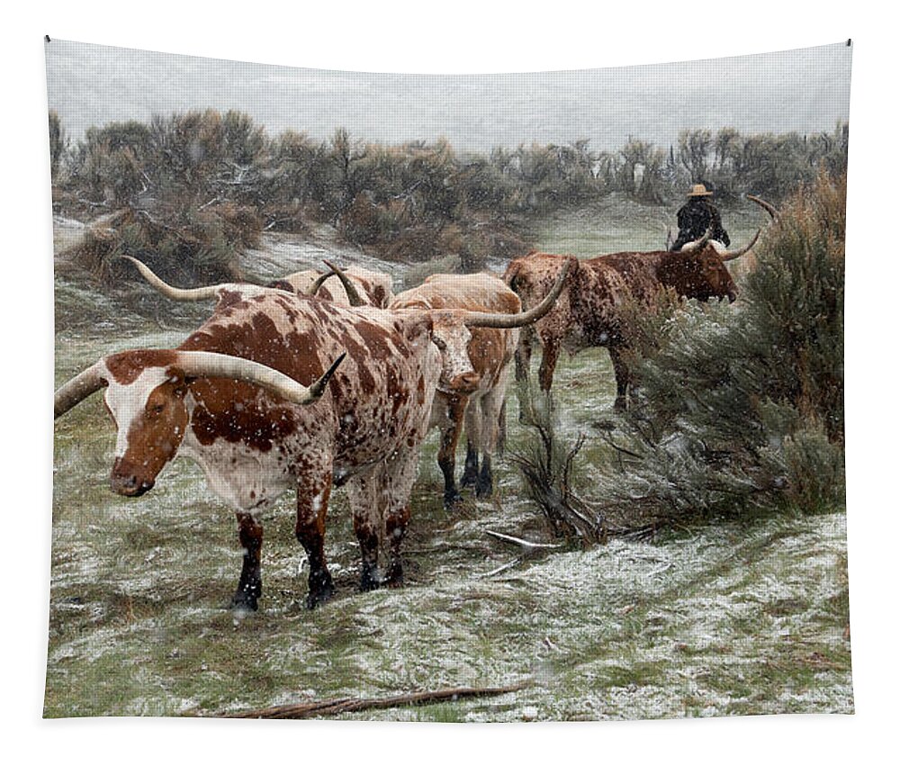 Cattle Drive Tapestry featuring the photograph I' ll Go My Way by Pamela Steege