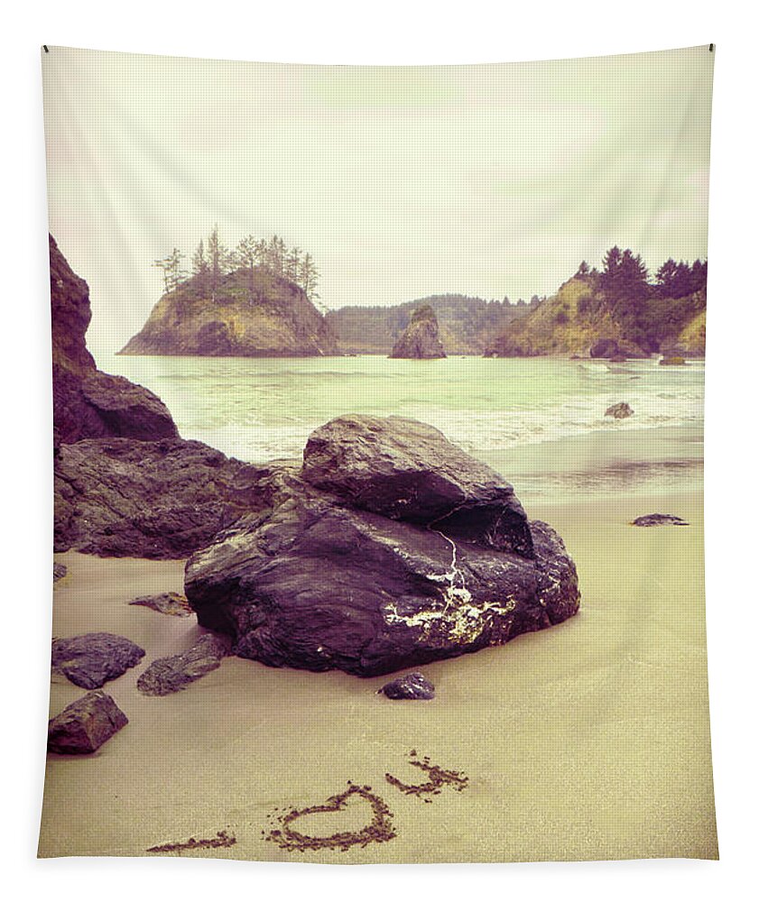 Beach Tapestry featuring the photograph I Love You written on the Beach by Jill Battaglia
