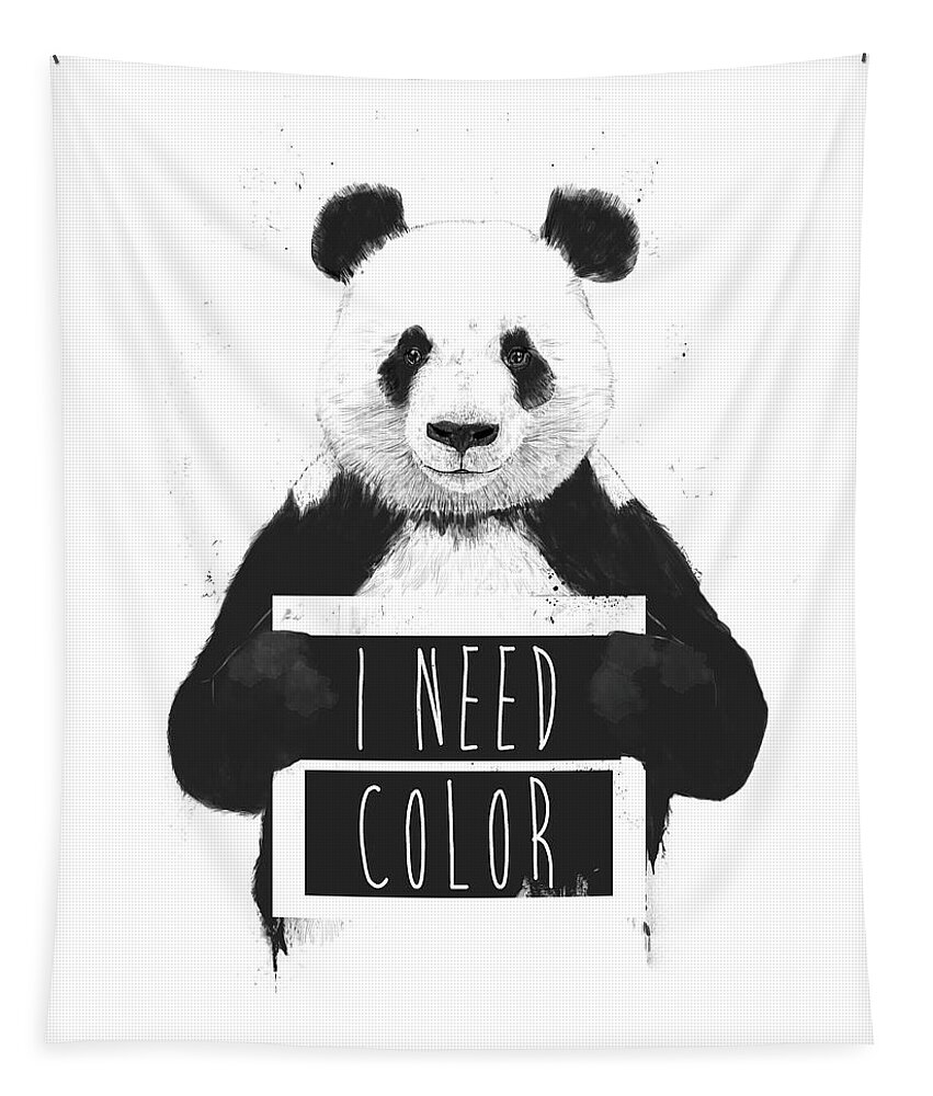Panda Tapestry featuring the mixed media I need color by Balazs Solti