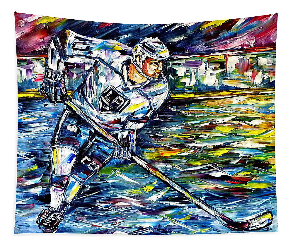 I Love Los Angeles Kings Tapestry featuring the painting Ice Hockey Player by Mirek Kuzniar