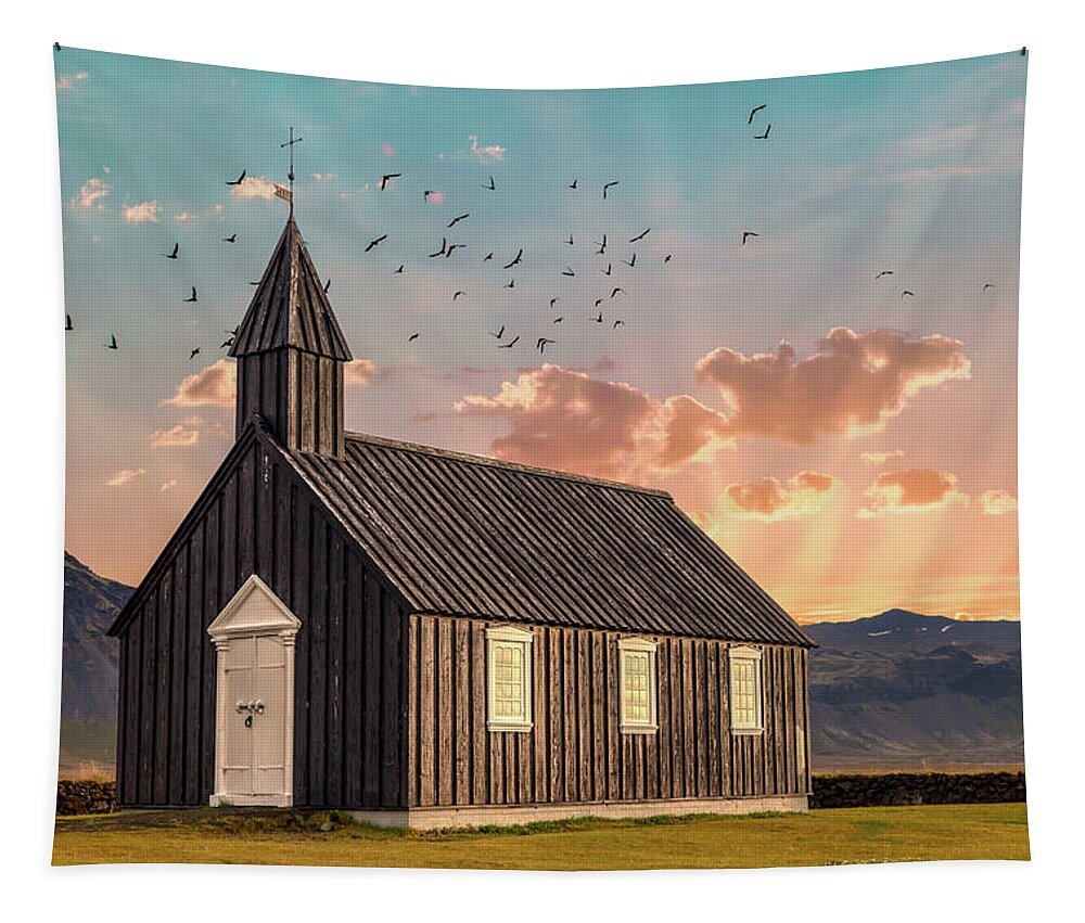 Iceland Tapestry featuring the photograph Iceland Chapel by David Letts