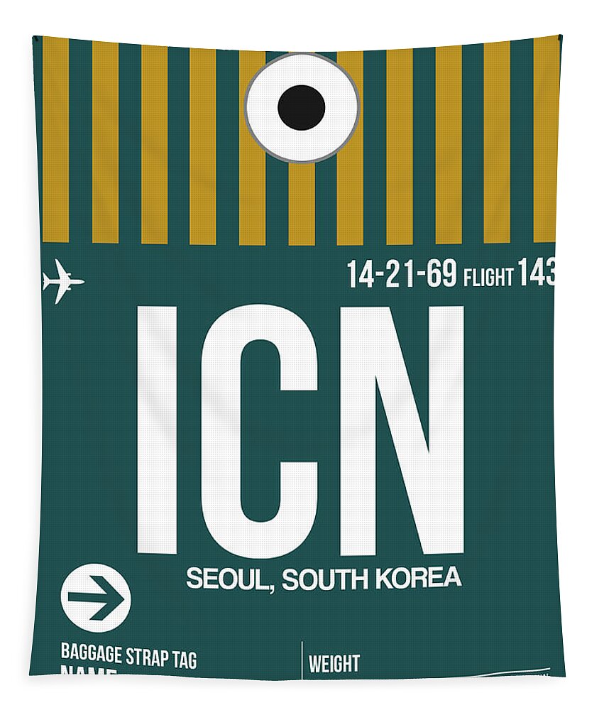 Vacation Tapestry featuring the digital art ICN Seoul Luggage Tag II by Naxart Studio