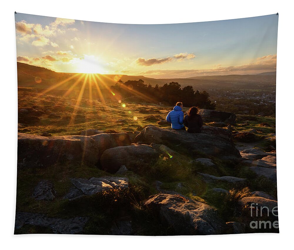 Cow And Calf Rocks Tapestry featuring the photograph Ilkley sunset by Mariusz Talarek