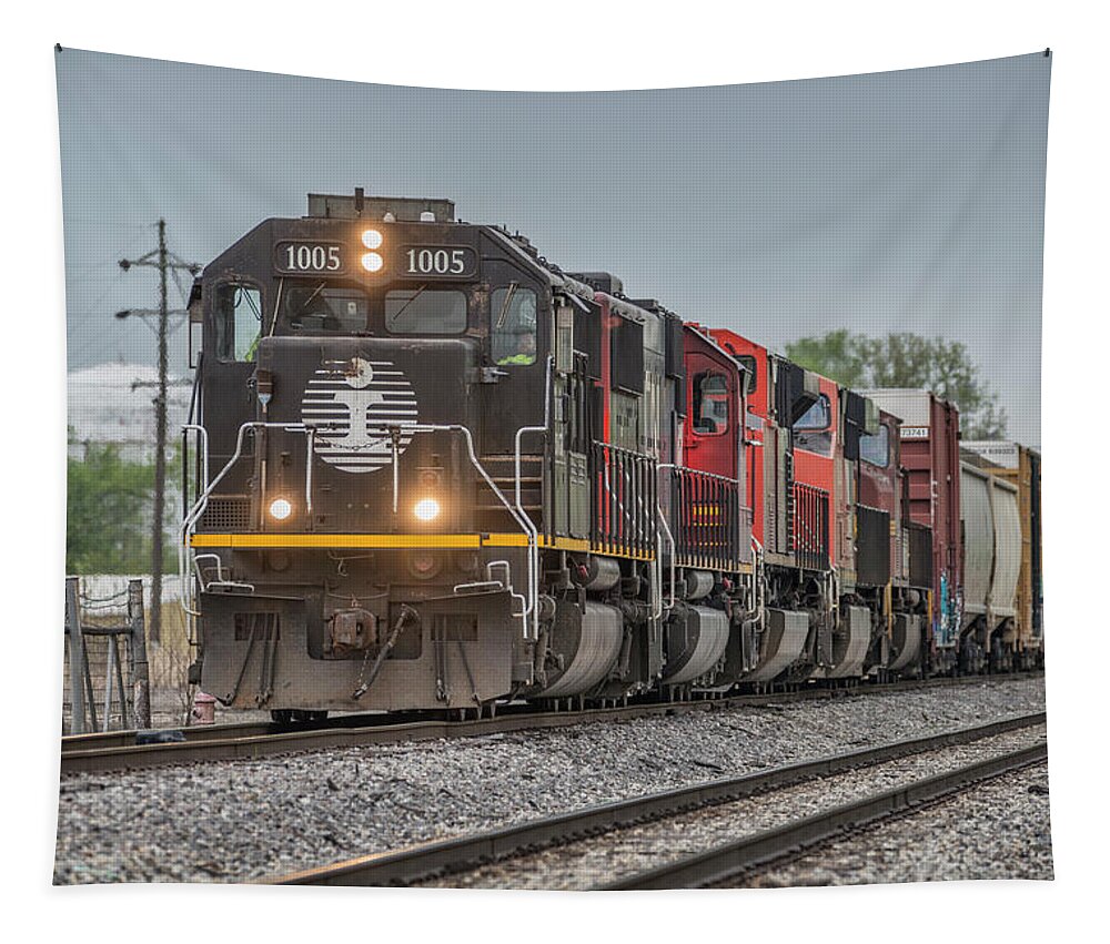 Railroad Tapestry featuring the photograph Illinois Central 1005 leads a southbound CN by Jim Pearson
