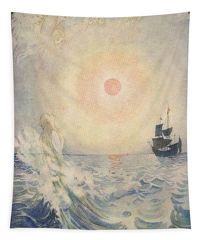 Little Mermaid Tapestry featuring the mixed media The Little Mermaid, Illustration from by Honor C Appleton