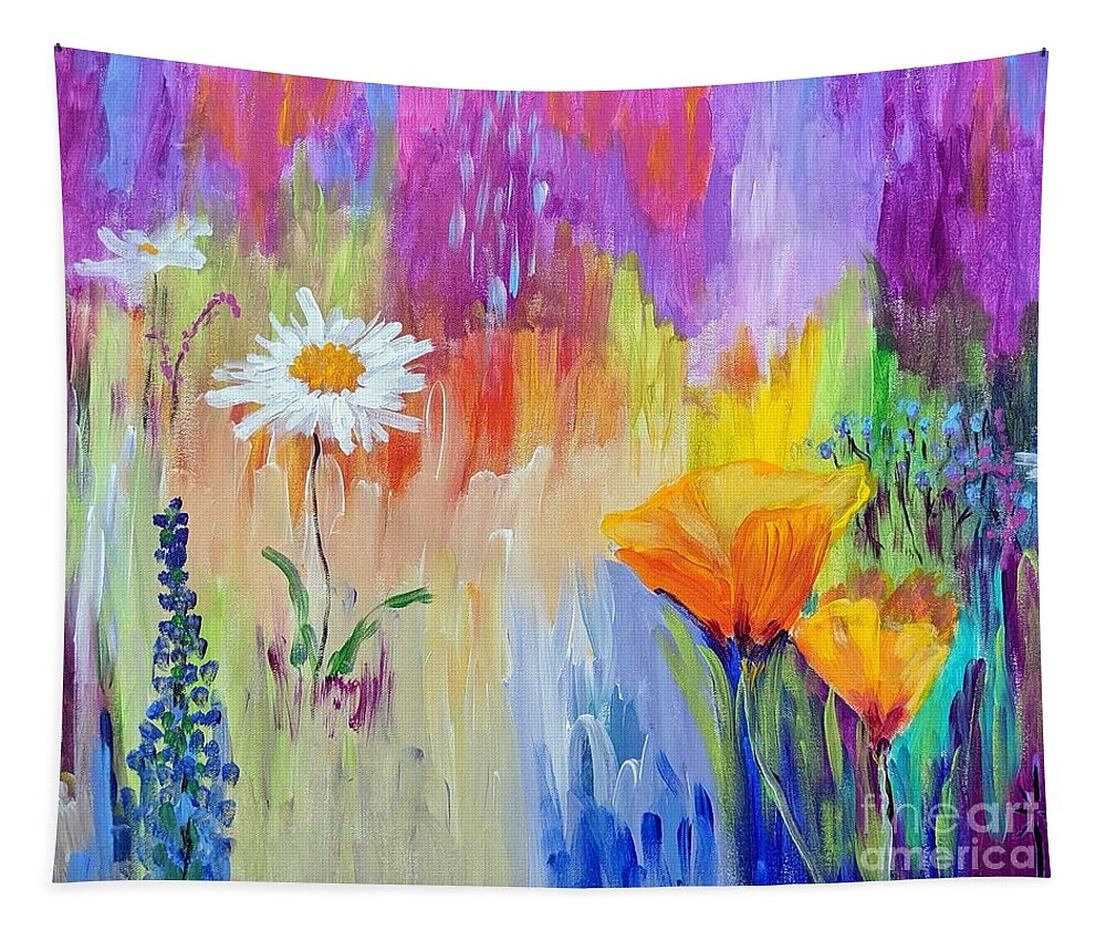 Floral Tapestry featuring the painting In The Field by Jodie Marie Anne Richardson Traugott     aka jm-ART