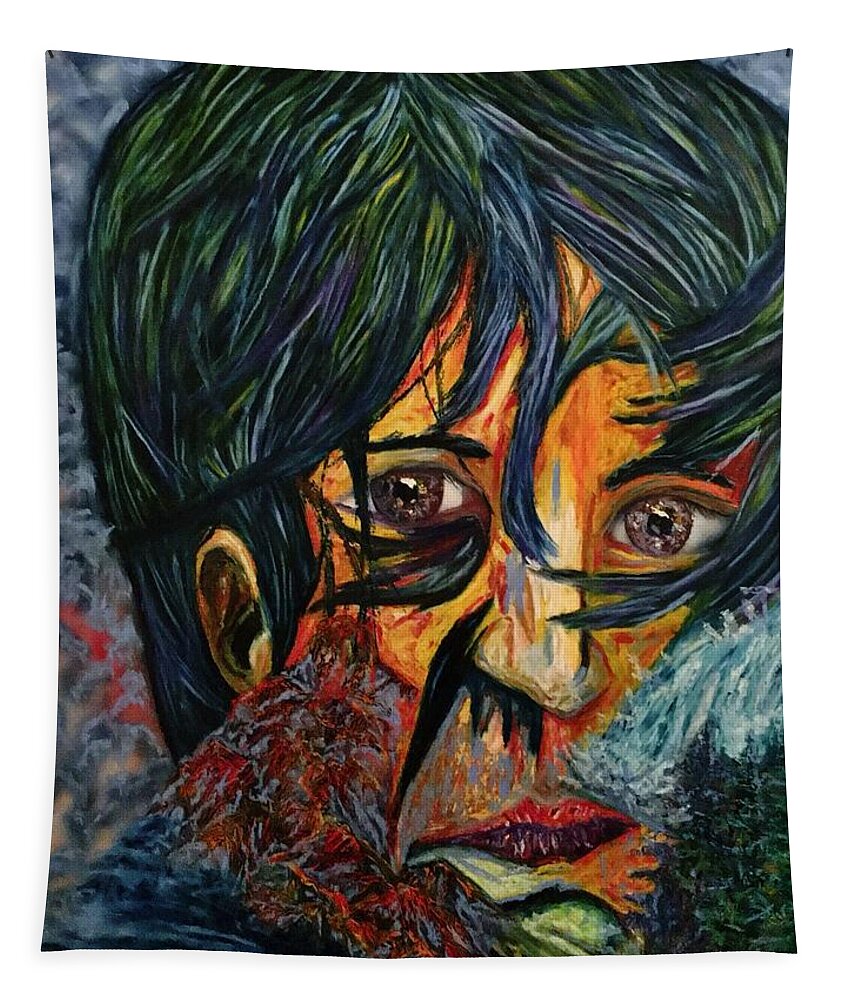 Oil Pastel Tapestry featuring the pastel In the Hall of the Mountain King-Portrait of Victor Guerrero by Angela Weddle
