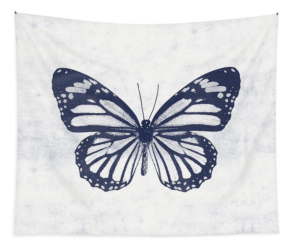Butterfly Tapestry featuring the mixed media Indigo and White Butterfly 3- Art by Linda Woods by Linda Woods