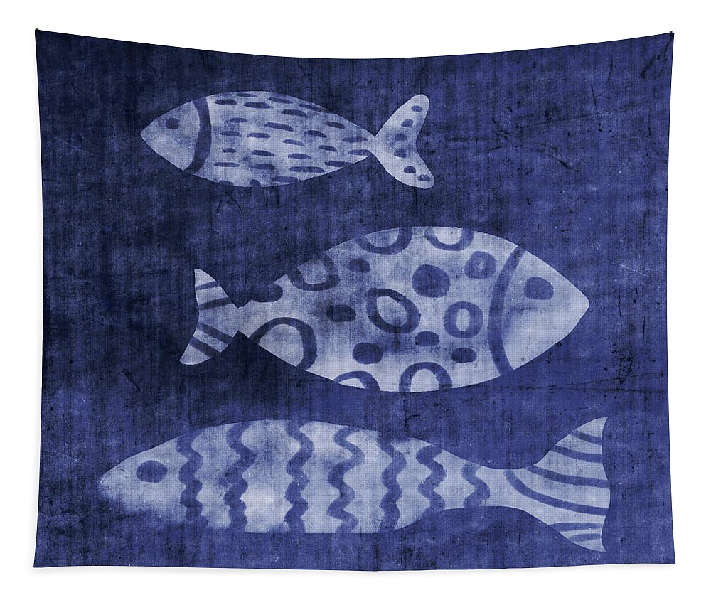 Fish Tapestry featuring the mixed media Indigo Fish- Art by Linda Woods by Linda Woods