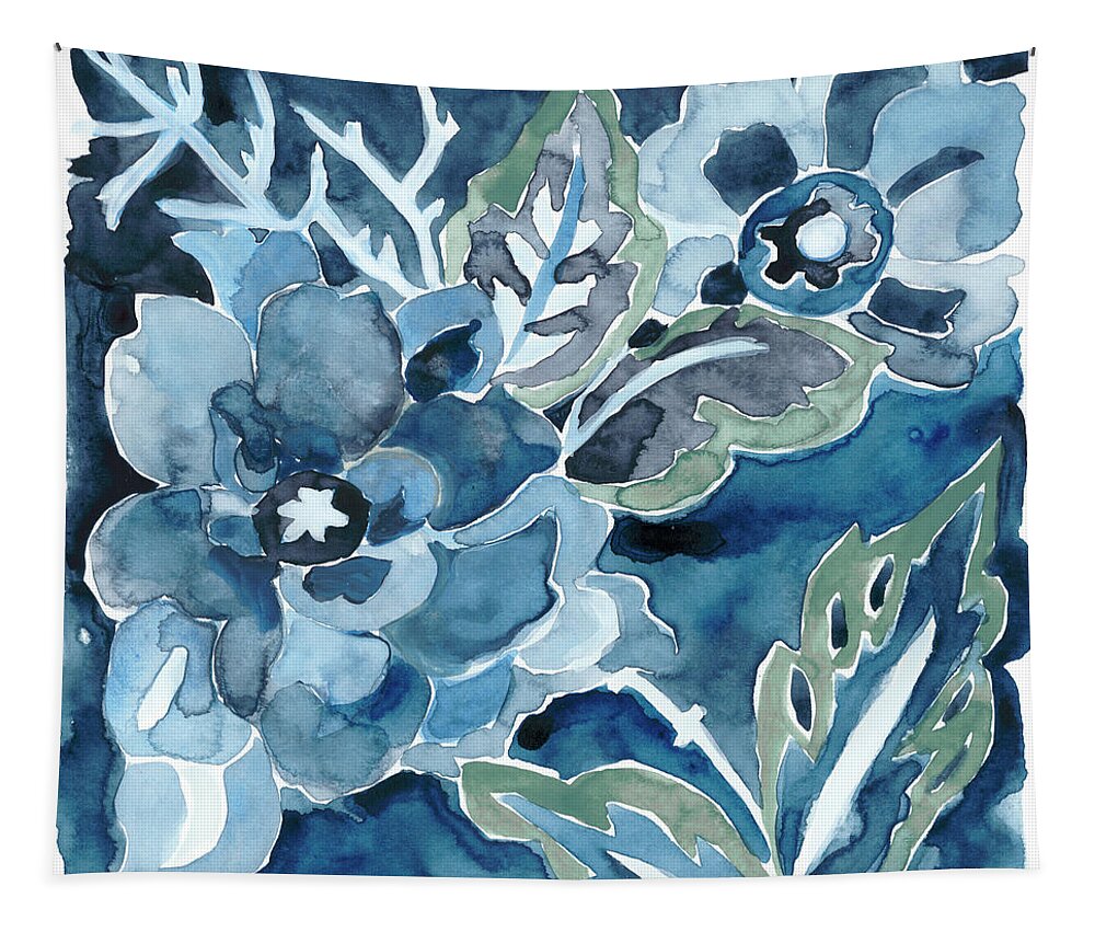 Decorative Elements+woodblocks Tapestry featuring the painting Indigo Ornament Ix by Chariklia Zarris