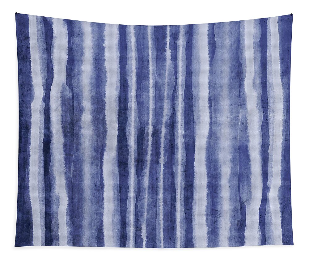 Blue Tapestry featuring the painting Indigo Water Lines- Art by Linda Woods by Linda Woods
