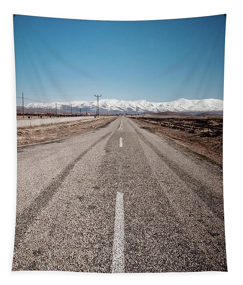 Architecture Tapestry featuring the photograph infinit road in Turkish landscapes by Joaquin Corbalan