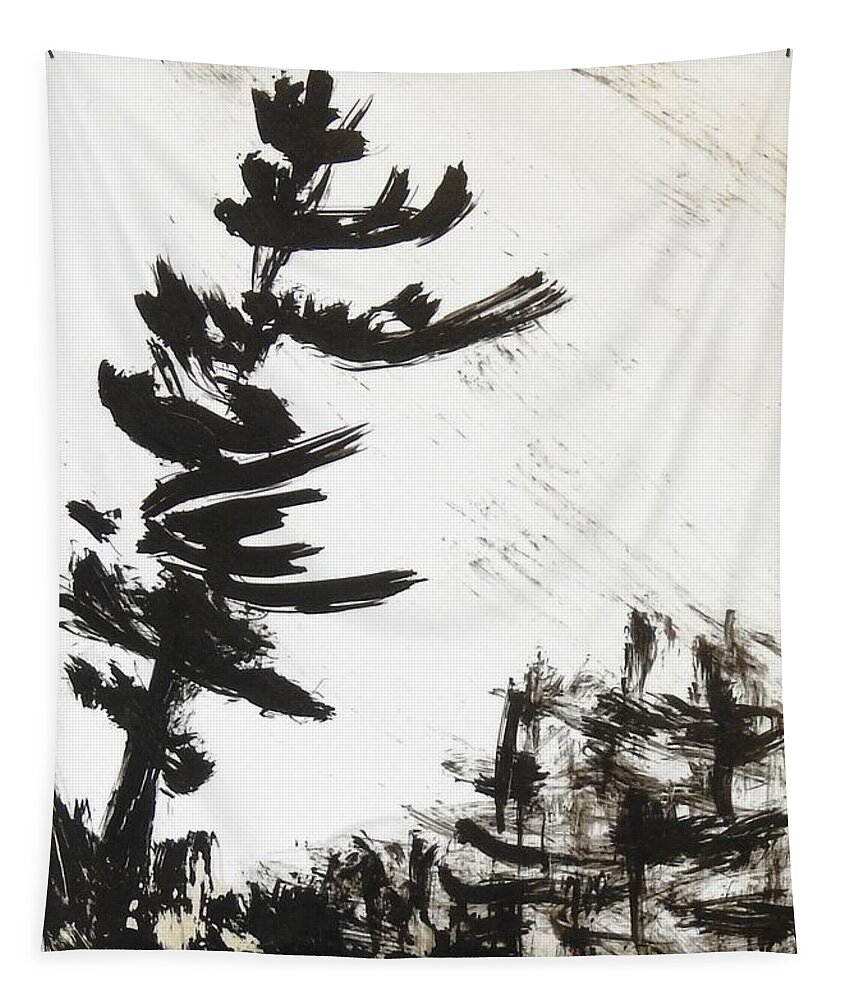 Landscape Tapestry featuring the painting Ink pochade 42 by Petra Burgmann