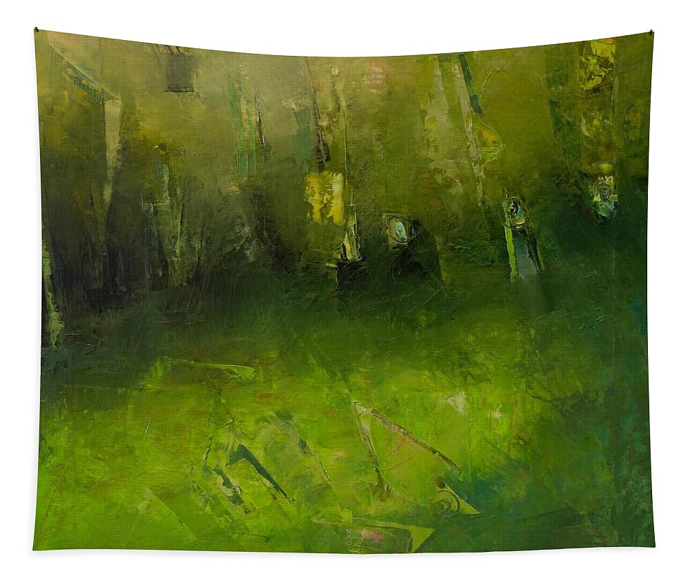 Oil Painting Tapestry featuring the painting Inside a nest so soft and green by Suzy Norris