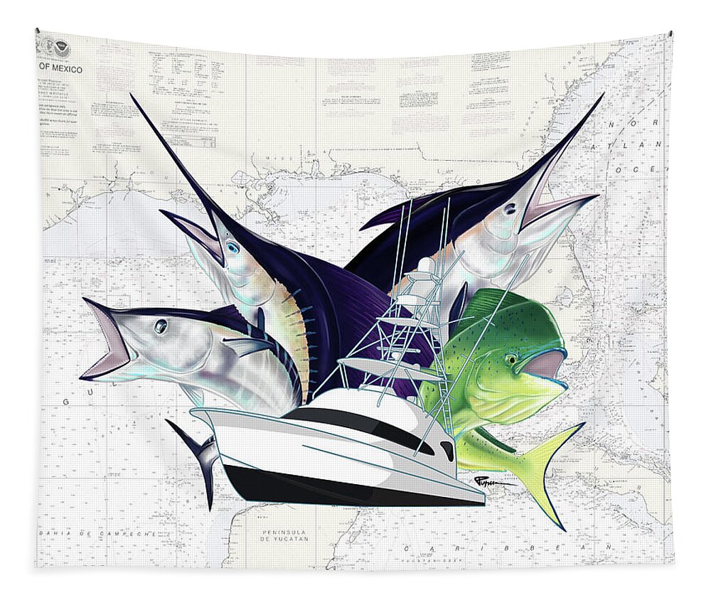 Marlin Tapestry featuring the digital art Into The Blue by Kevin Putman