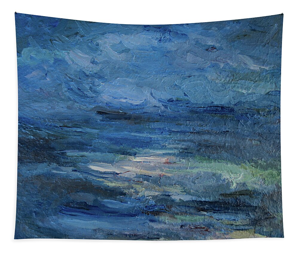 Abstract Tapestry featuring the painting Into the Blues by Mary Wolf