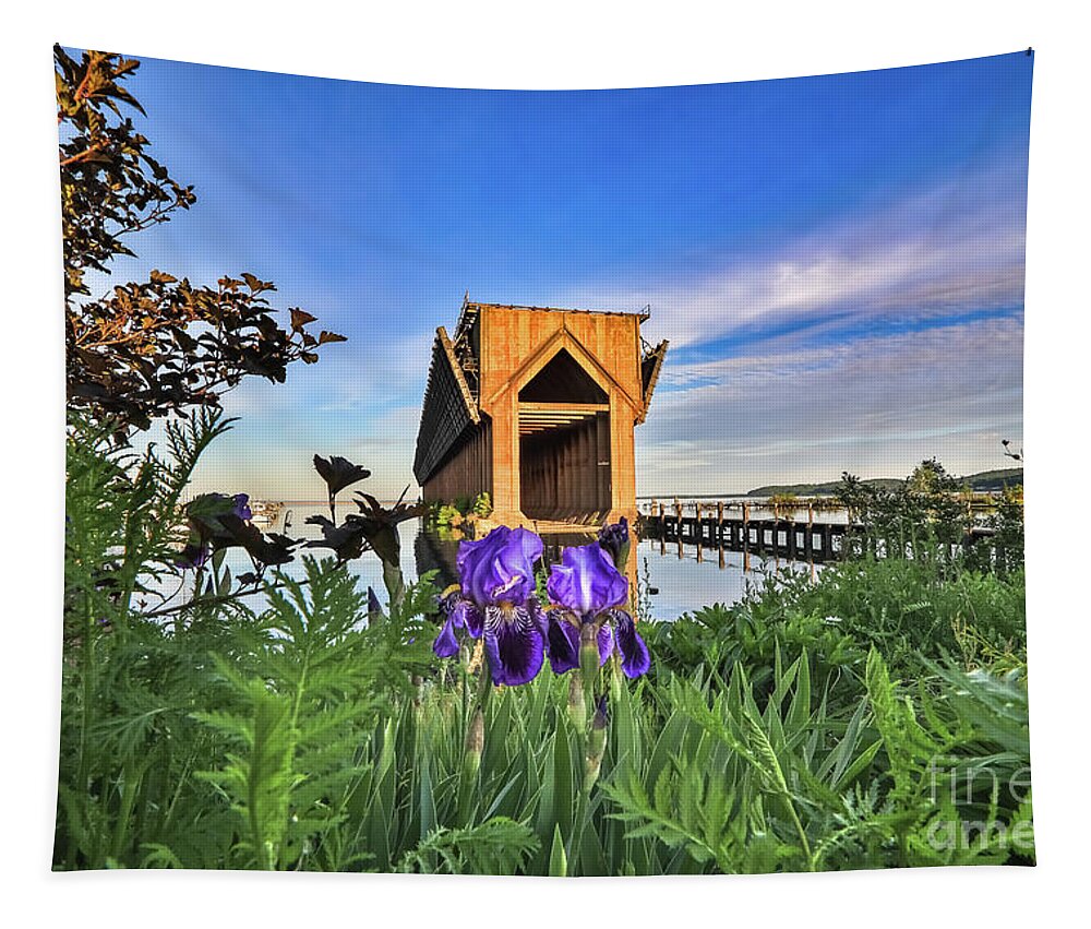 Marquette Tapestry featuring the photograph Irises at Marquette Michigan Ore Dock by Norris Seward
