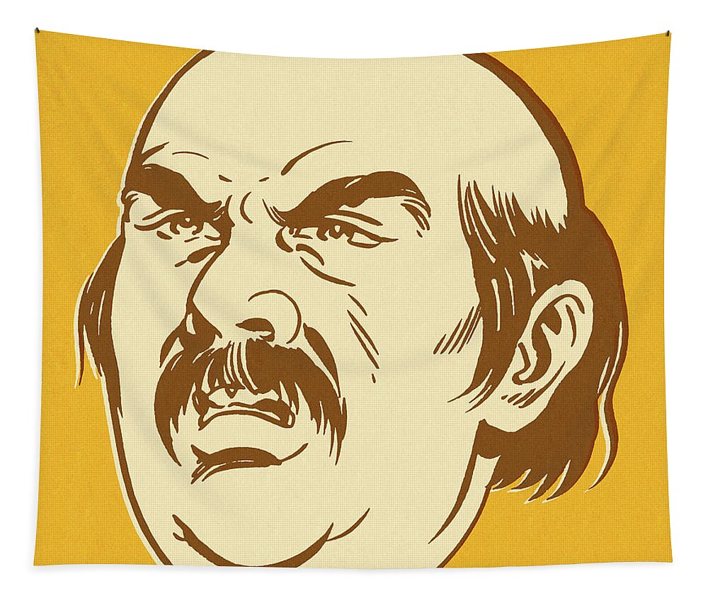 Adult Tapestry featuring the drawing Irritated Bald Mustache Man by CSA Images
