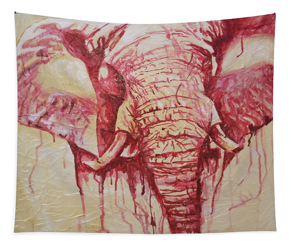 Elephants Crimson And Cream Tapestry featuring the painting It was all a dream 2 by Femme Blaicasso