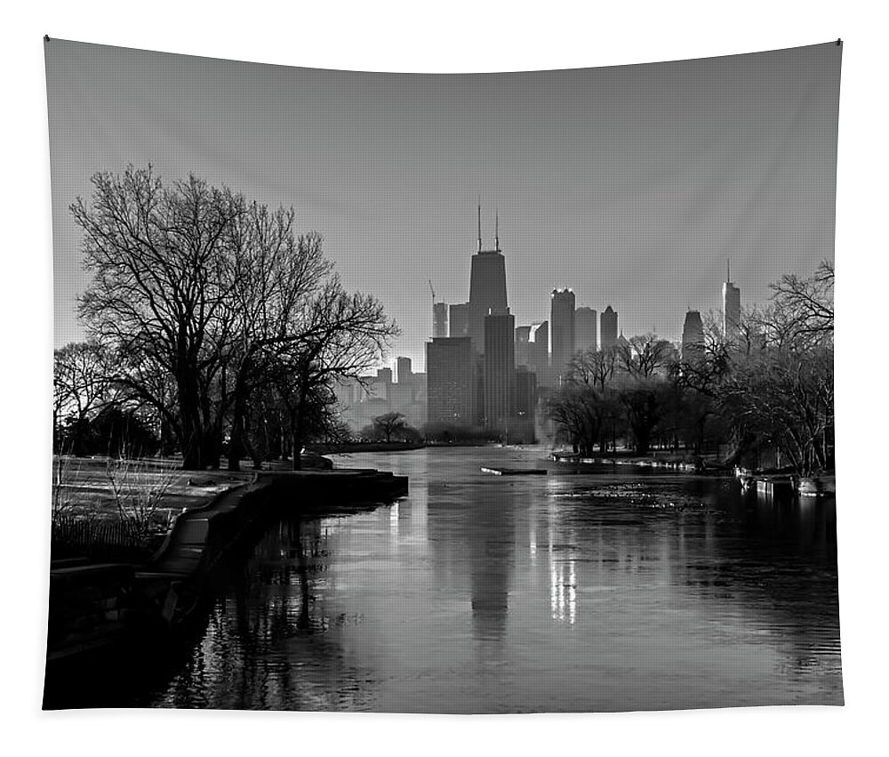 Morning Tapestry featuring the photograph It's a frosty morning in Chicago's Lincoln park by Sven Brogren