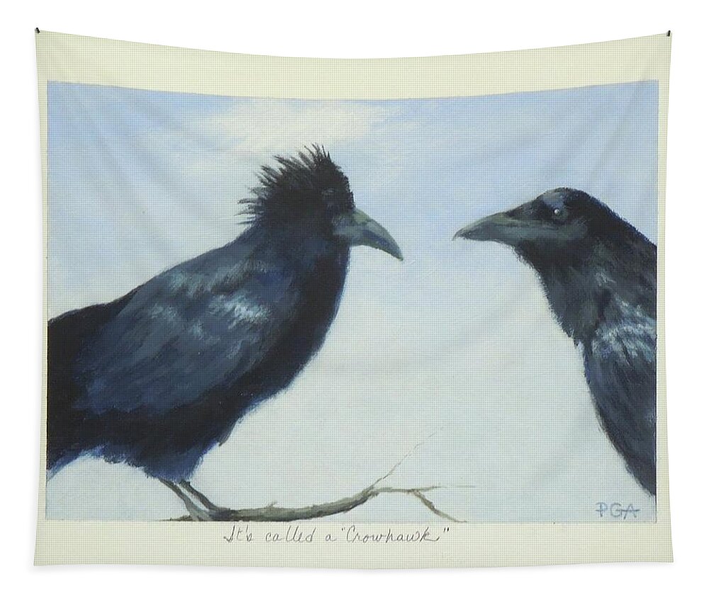 Raven Tapestry featuring the painting It's Called a Crowhawk by Phyllis Andrews