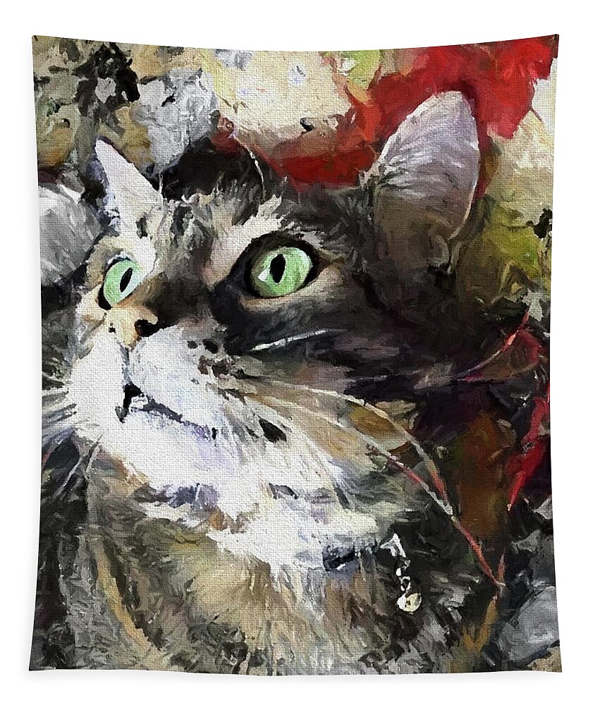 Manx Cat Tapestry featuring the digital art Jack the Green Eyed Manx Cat by Peggy Collins
