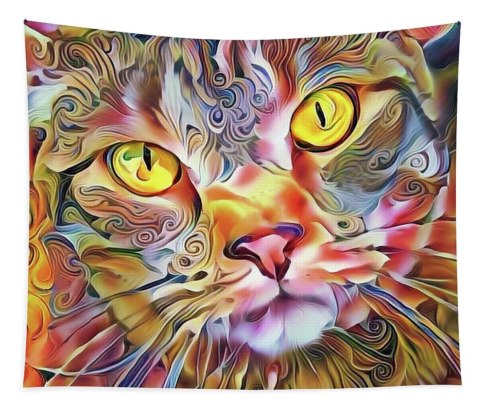 Cat Tapestry featuring the mixed media Jack the Tabby Cat by Peggy Collins