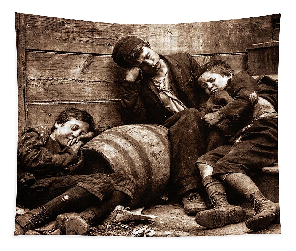Jacob Riis Tapestry featuring the photograph Jacob Riis' NY Street Urchins 1888 by Timothy Bulone