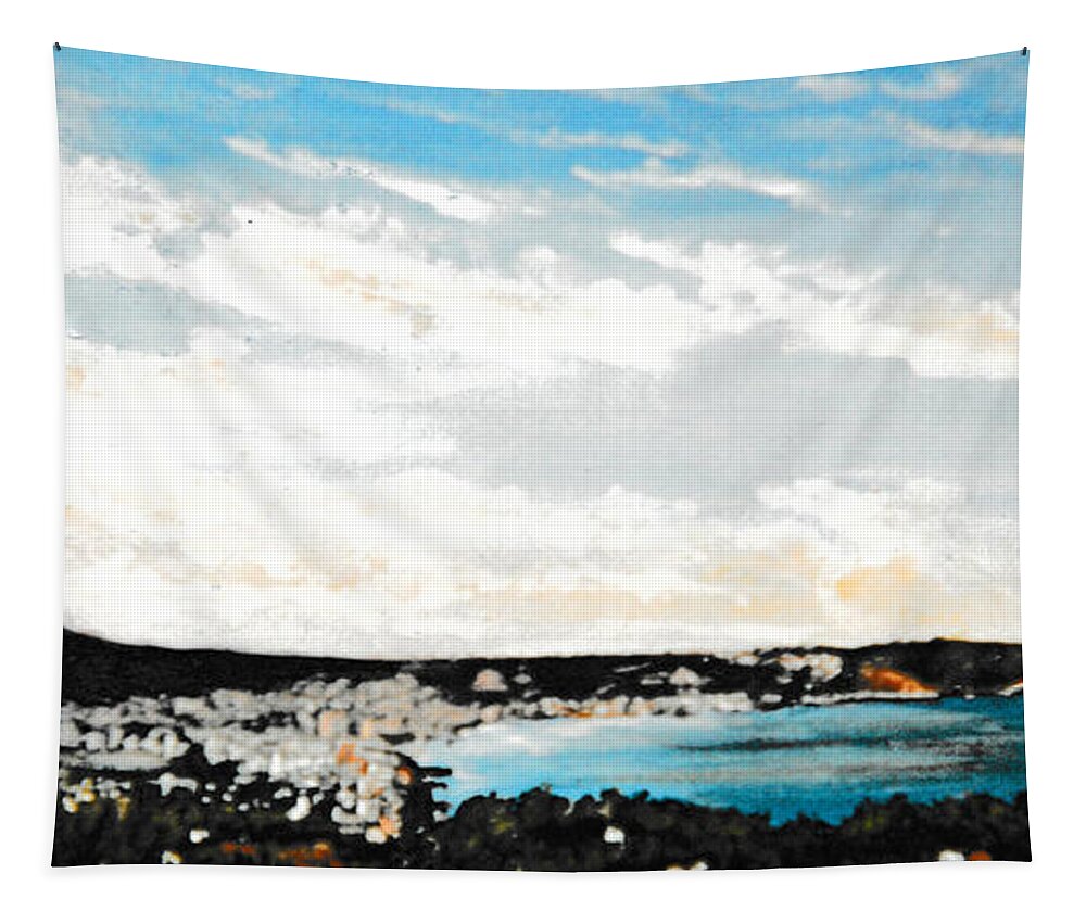 Javea Tapestry featuring the painting Javea Spain And Montgo Mountain by Mackenzie Moulton