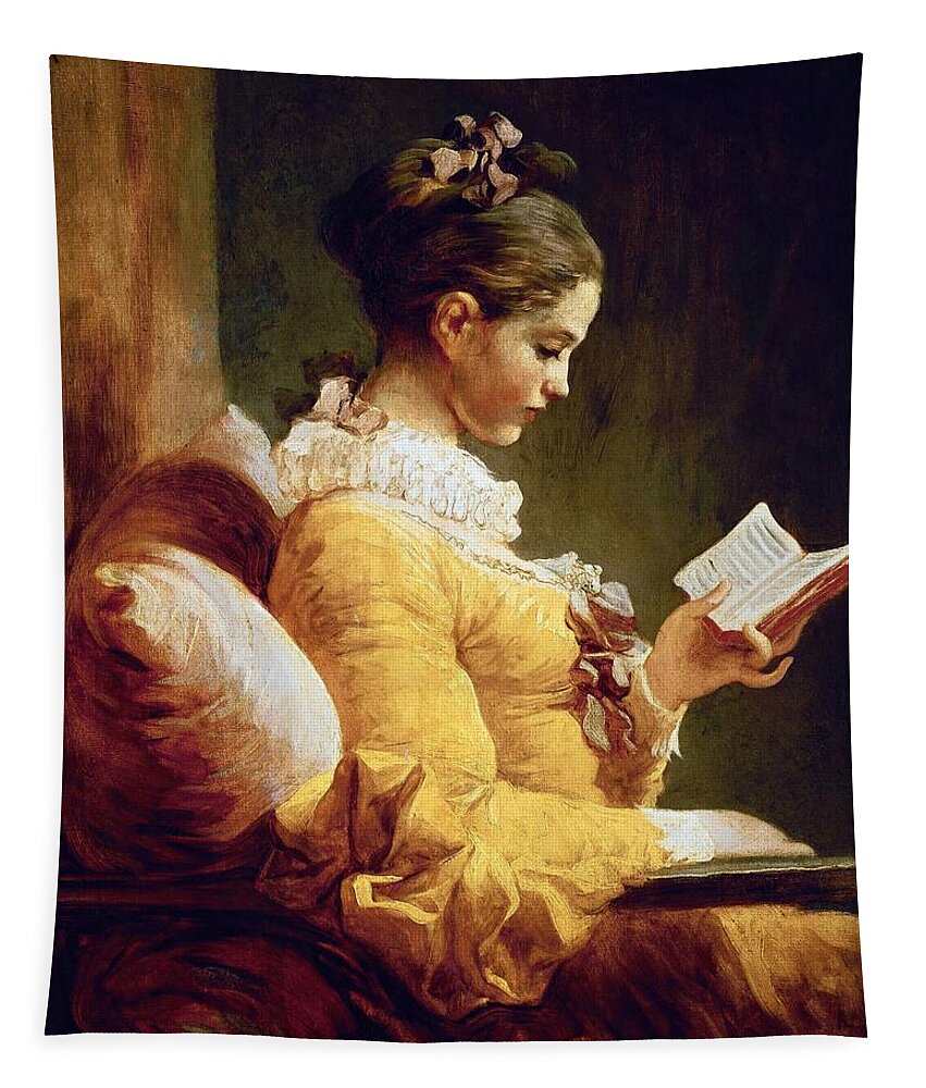 Jean-honore Fragonard Tapestry featuring the painting JEAN-HONORE FRAGONARD Young Girl Reading, c. 1769, National Gallery of Art, Washington DC. by Jean-Honore Fragonard -1732-1806-