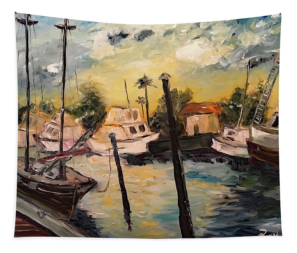 Harbor Tapestry featuring the painting Jeannes Harbor by Roxy Rich