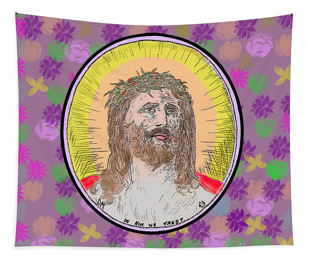 Jesus Tapestry featuring the digital art Jesus on Flowers by Donna L Munro