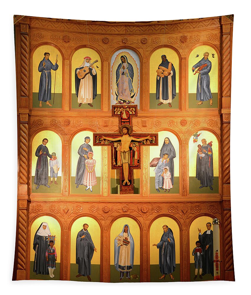 Religion Tapestry featuring the photograph Jesus on the cross and artwork St, Francis of Assisi Santa Fe by David Lee Thompson