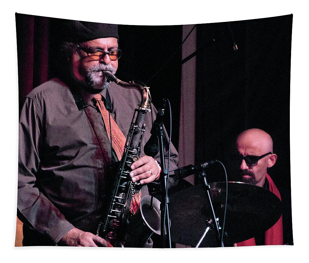 Jazz Tapestry featuring the photograph Joe Lovano and Lamy Istrefi 2 by Lee Santa