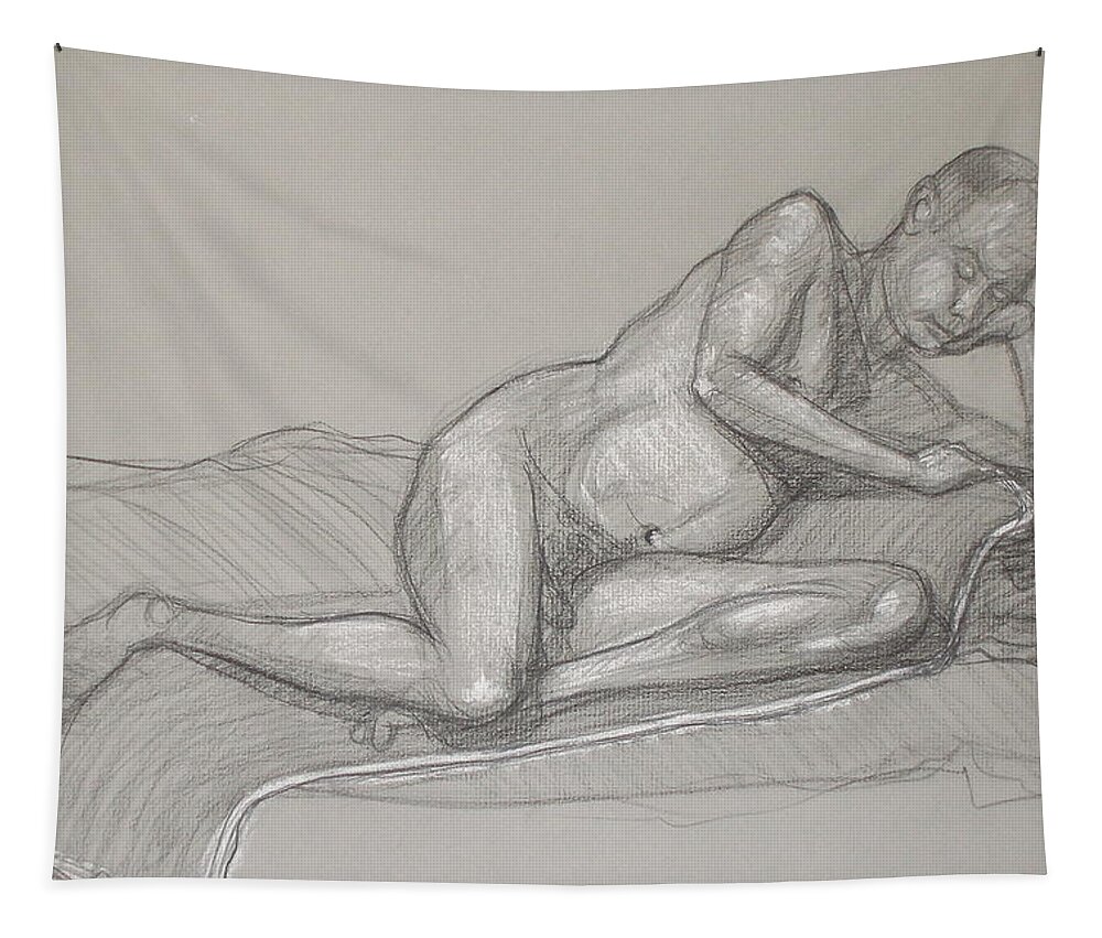 Realism Tapestry featuring the drawing Joey Reclining #5 by Donelli DiMaria