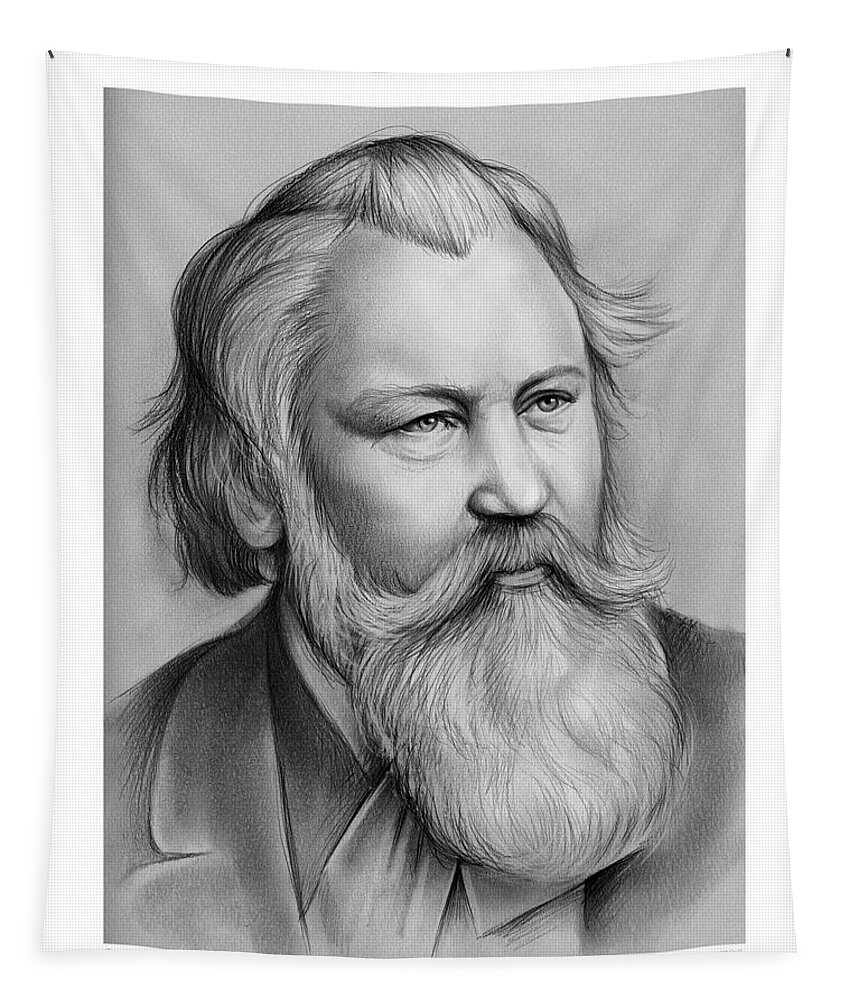 Johannes Brahms Tapestry featuring the drawing Johannes Brahms by Greg Joens