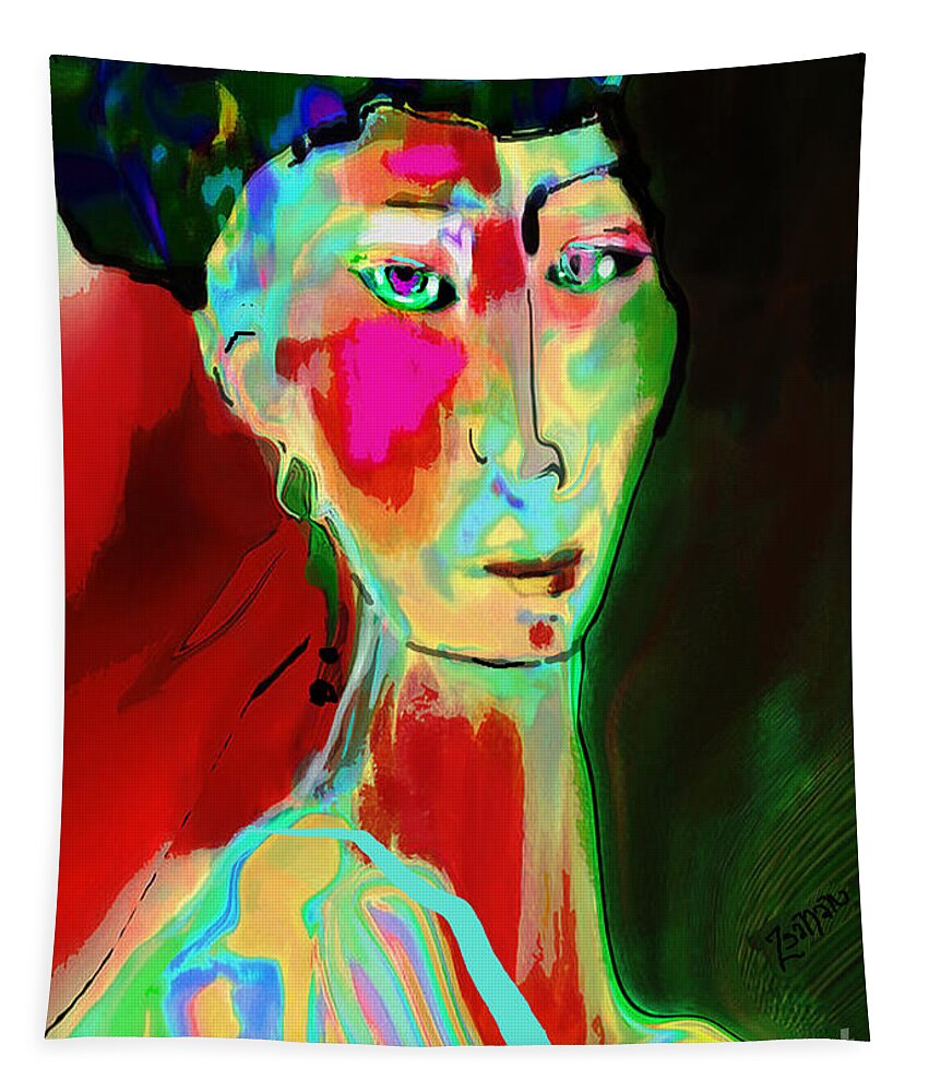 Digital Rendering Tapestry featuring the mixed media Josei en Fauve by Zsanan Studio