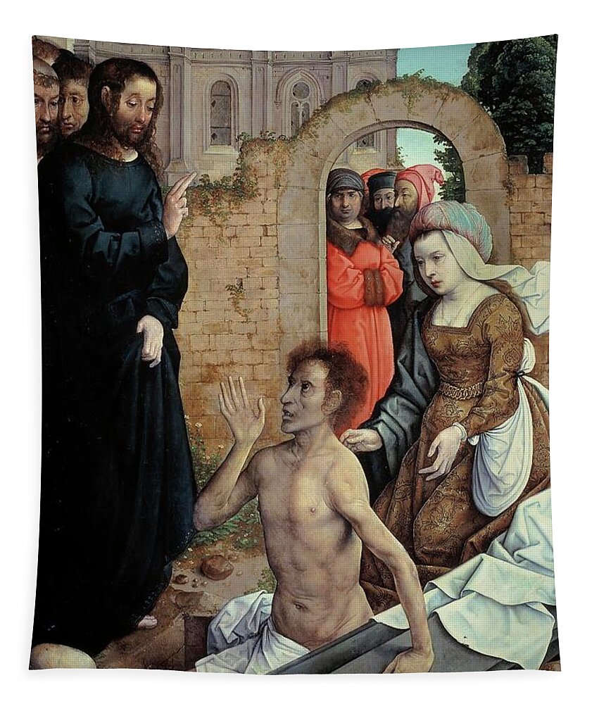 Juan De Flandes Tapestry featuring the painting Juan de Flandes / 'The Resurrection of Lazarus', 1514-1519, Spanish-Flemish School, Oil on panel. by Juan de Flandes -c 1460-c 1519-