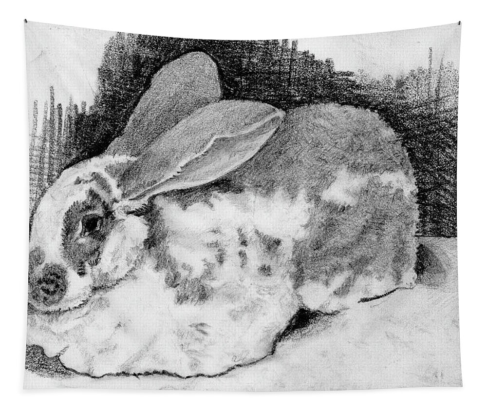 Rabbit Tapestry featuring the drawing June Bunny by Alice Ann Barnes