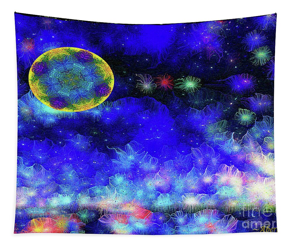 Moon Tapestry featuring the mixed media Kaleidoscope Moon for Children Gone Too Soon Number 1 - Ascension by Aberjhani