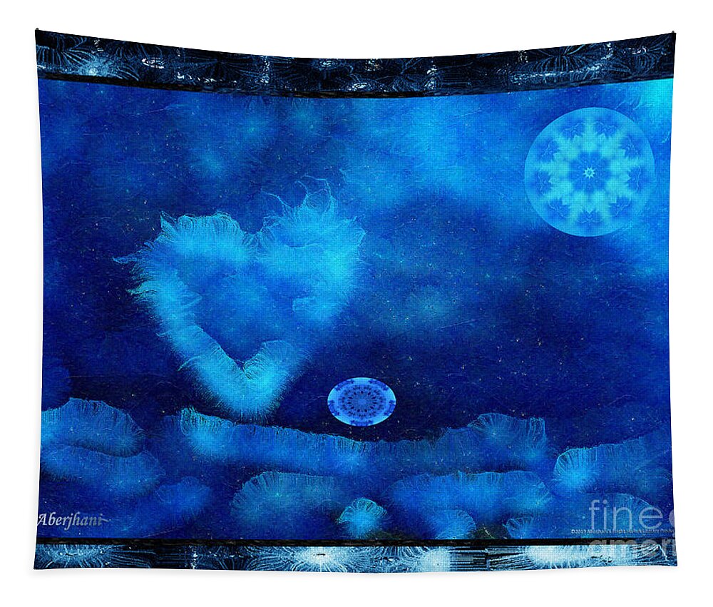 Moon Tapestry featuring the digital art Kaleidoscope Moon for Children Gone Too Soon Number 4 - Cerulean Valentine by Aberjhani