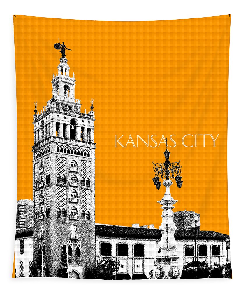 Architecture Tapestry featuring the digital art Kansas City Skyline 2 - Dark Orange by DB Artist
