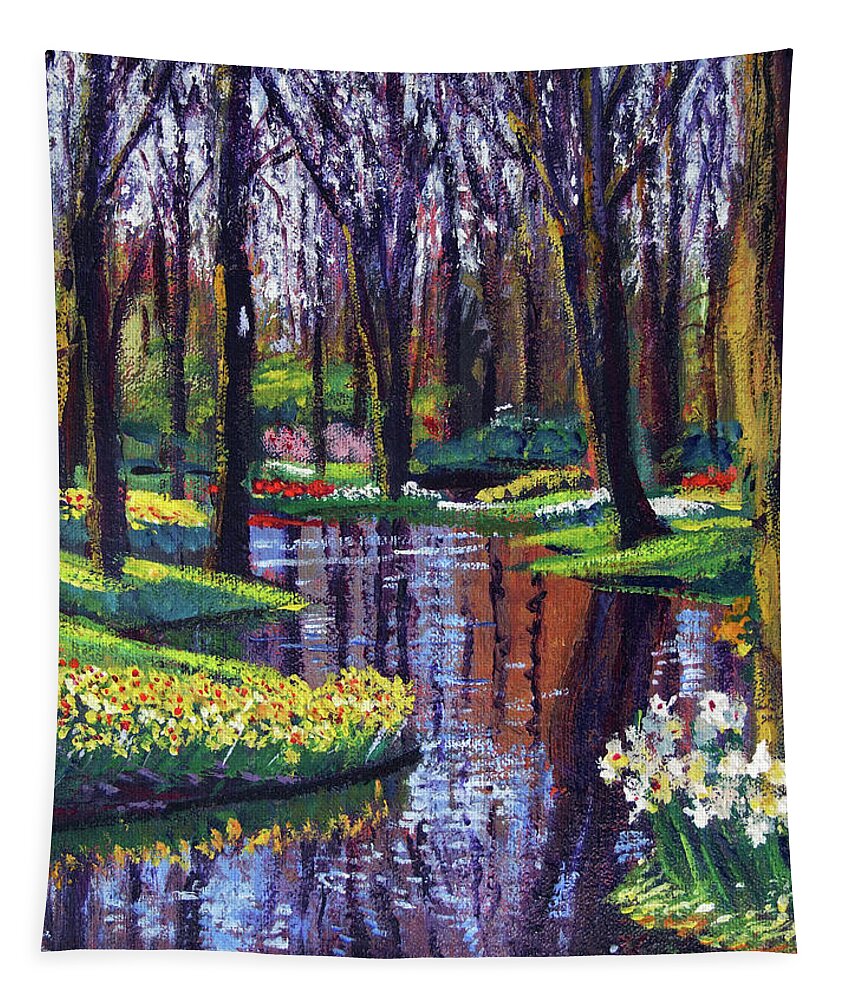 Keukenhof Tapestry featuring the painting Keukenhof Park In Spring by David Lloyd Glover