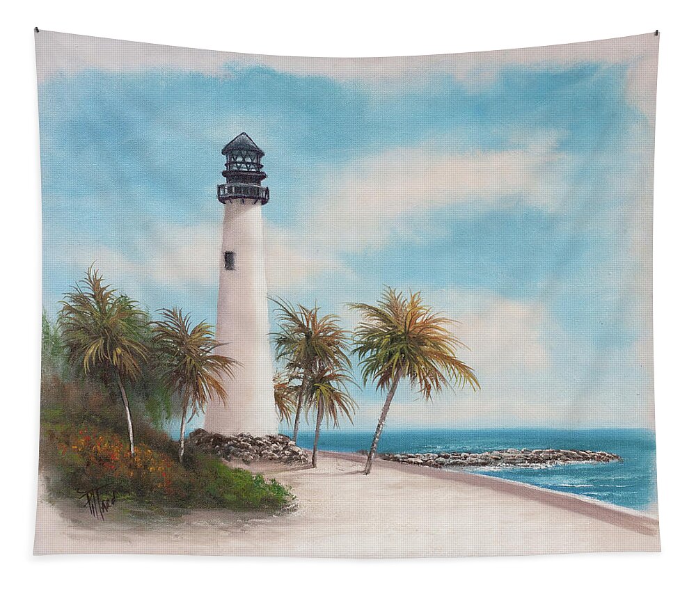 Lighthouse Tapestry featuring the painting Key Biscayne Lighthouse by Lynne Pittard