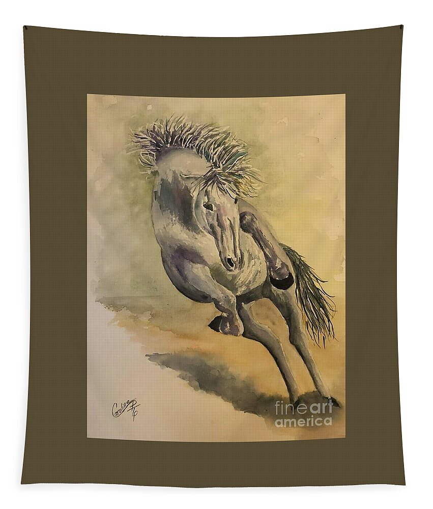 Horse Tapestry featuring the painting Kickin up dust by Caroline Harris