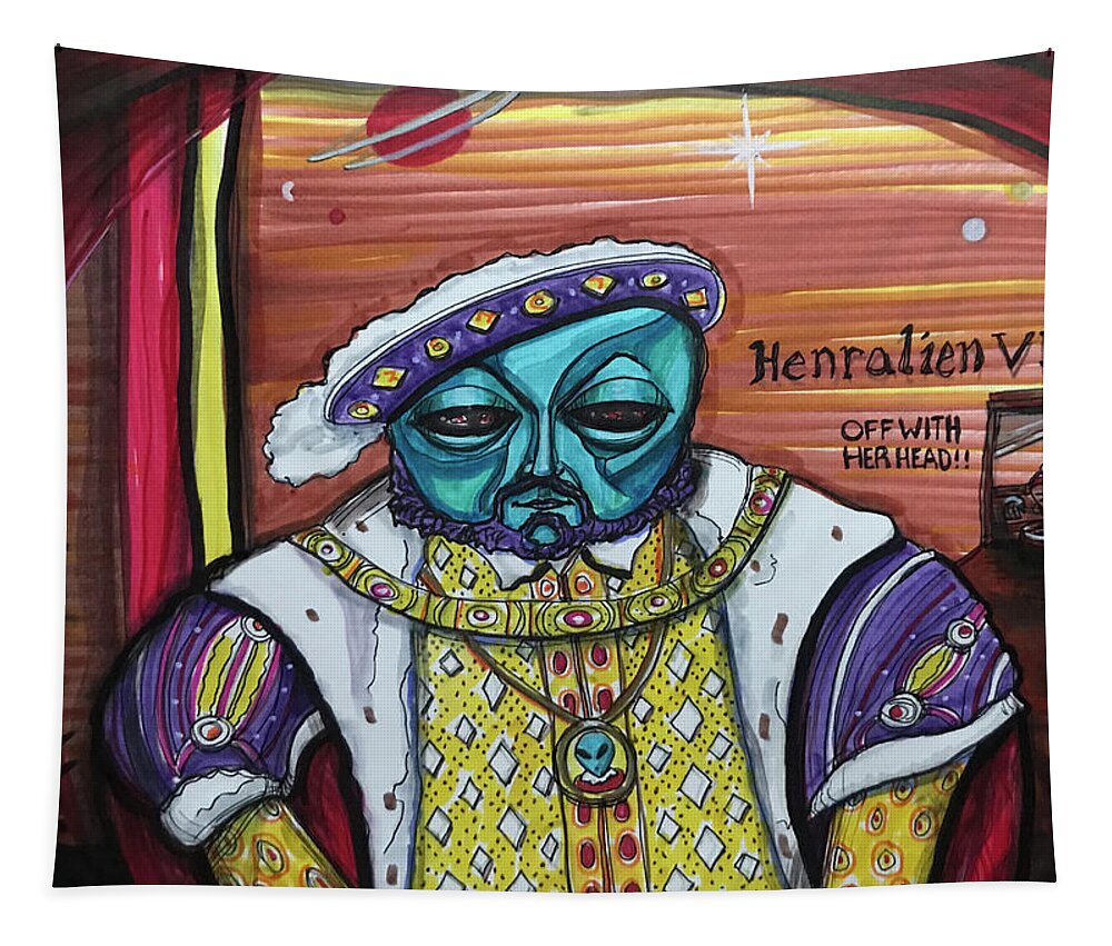 Alien Art Tapestry featuring the drawing King Henralien VIII by Similar Alien