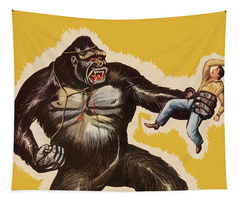 Abduction Tapestry featuring the drawing King Kong Holding Man by CSA Images