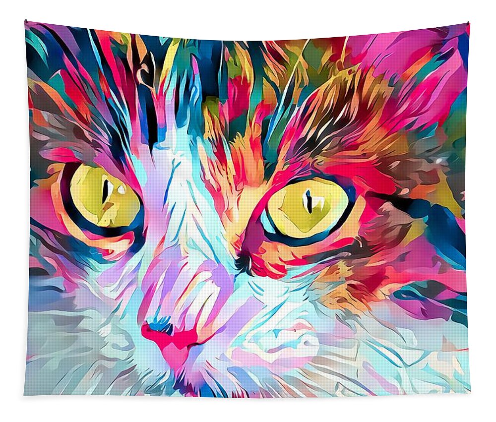Yellow Tapestry featuring the digital art Kitty Love Yellow Eyes by Don Northup