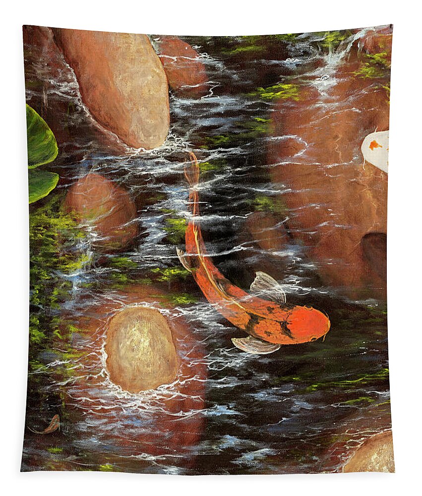 Fish Tapestry featuring the painting Koi Pond Left Side by Darice Machel McGuire